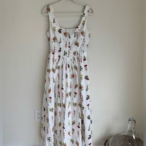 7 For All Mankind White Botanical Fruit Print Midi Dress Corset Waist Size 6 NWT